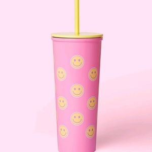 23 oz Stainless Steel Smiley Tumbler whith Straw Pink/yellow Stoney Clover